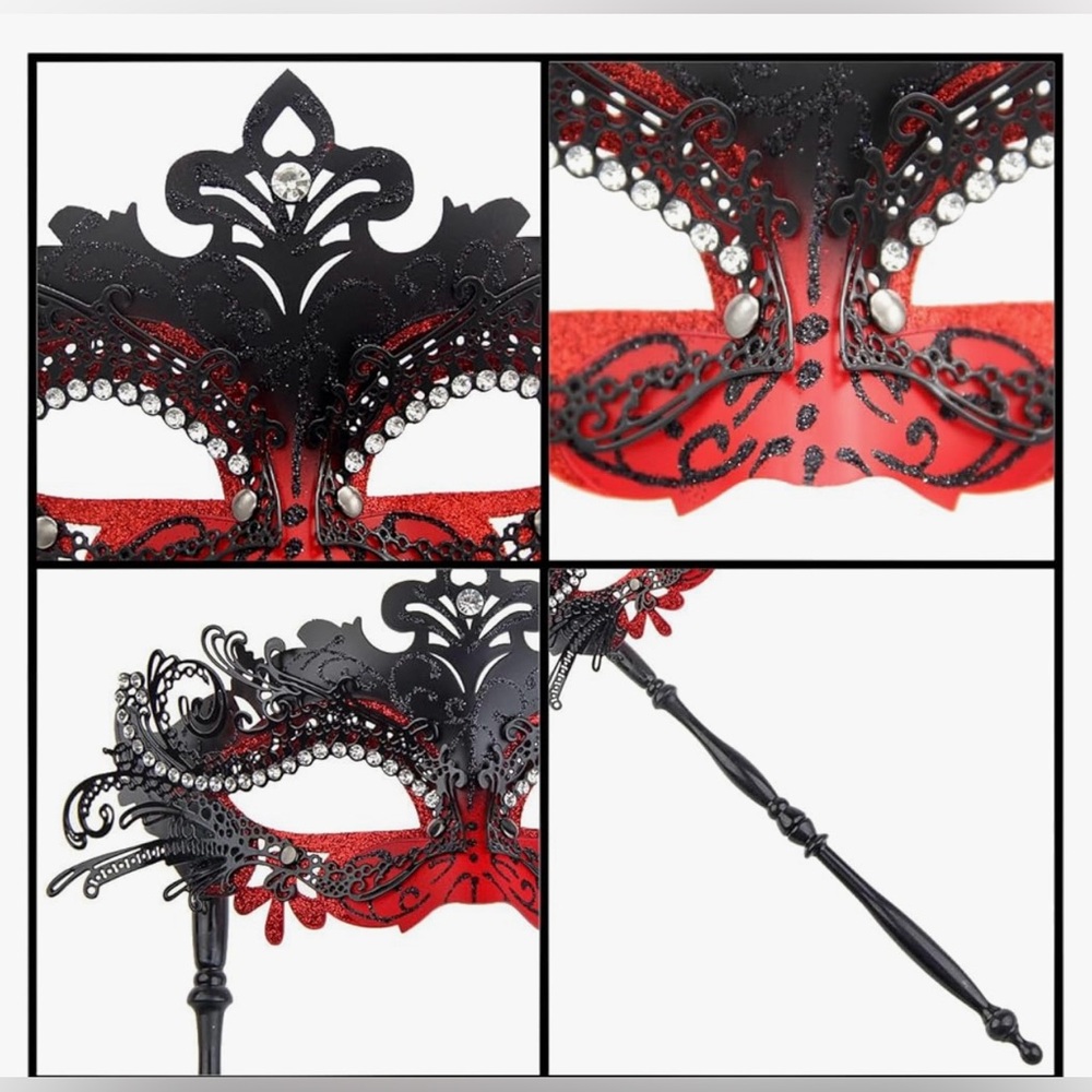 Couple Masquerade Masks Set - Red & Black - Picture 4 of 11